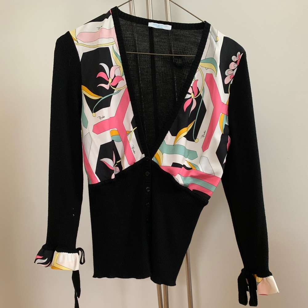 Emilio Pucci Silk Printed Panel Cardigan